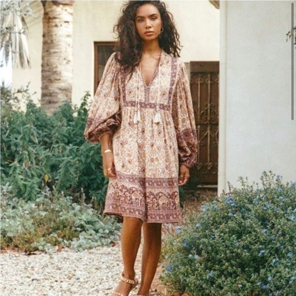 Spell & The Gypsy Sundown Boho Mini Dress in Spice Floral Fairy Prairie Cottage